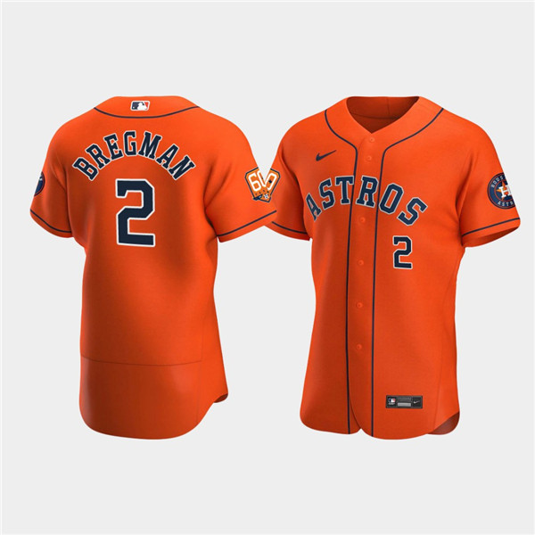 Men's Houston Astros #2 Alex Bregman Orange 60th Anniversary Flex Base Stitched Baseball Jersey